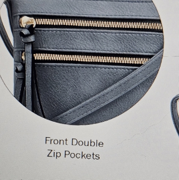 NWOT Deluxity Multi Pocket Double Zipper Blue Gray Crossbody Bag - Picture 8 of 9